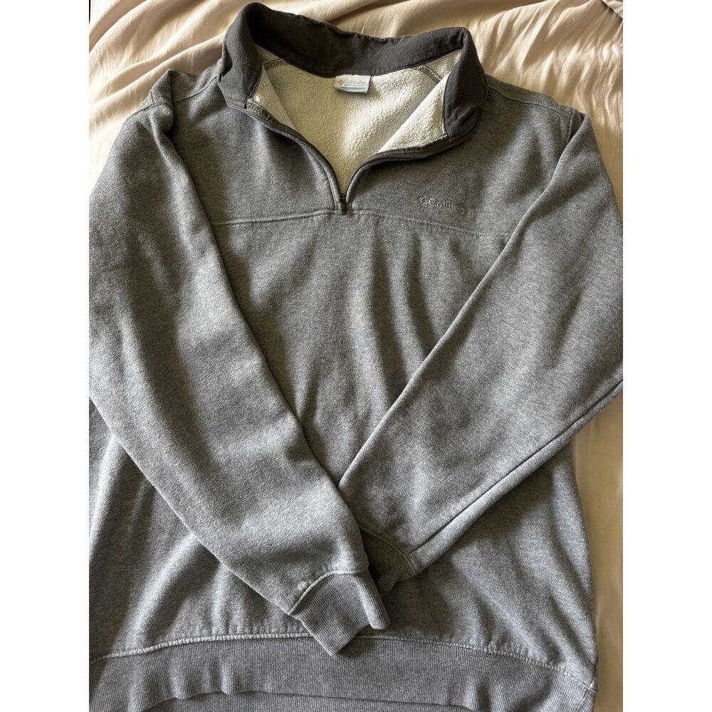 Columbia Mens XL Quarter Zip Sweatshirt Heather Gray Fleece Lined Pullover